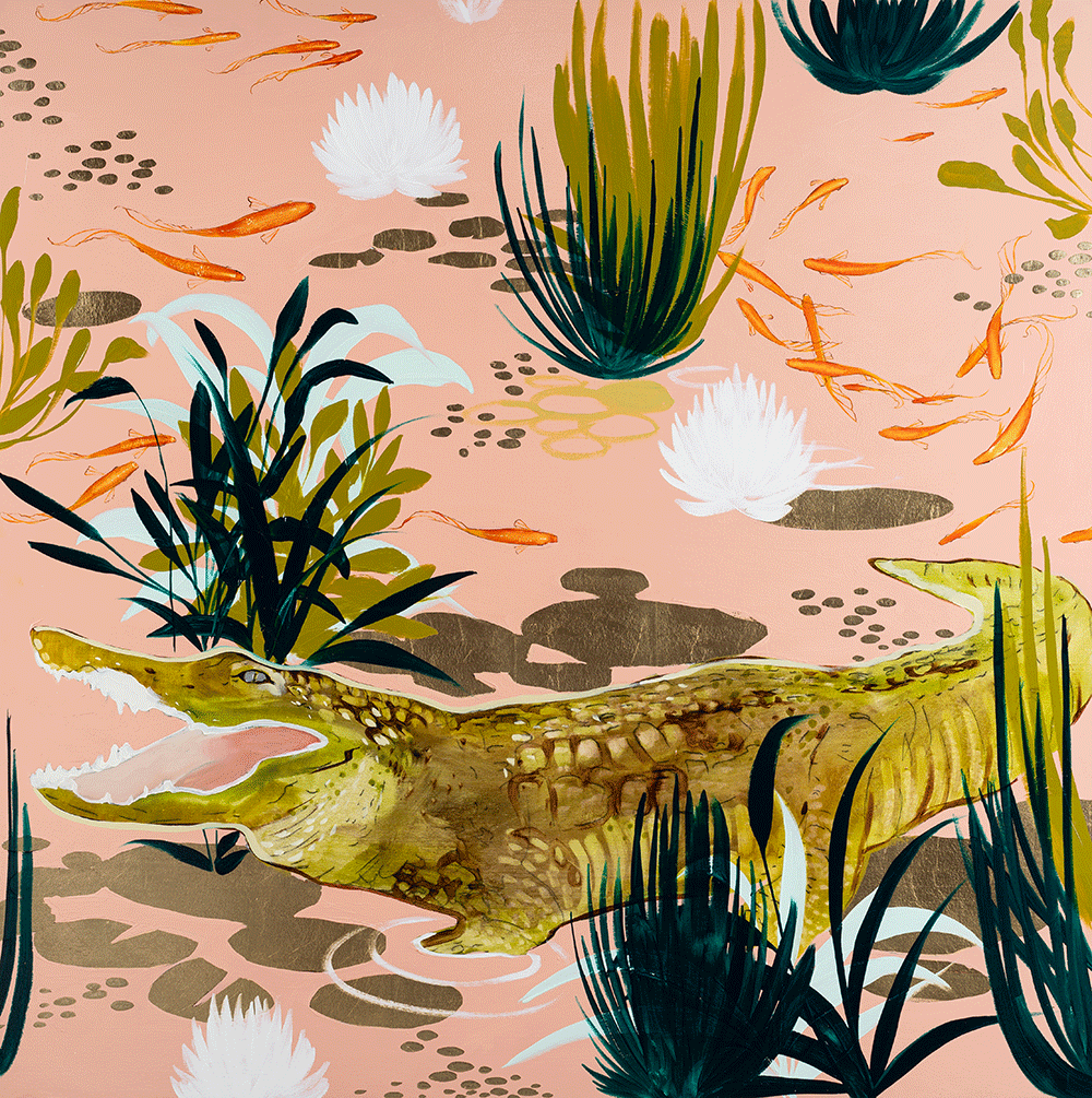Pink Gator Pond 48 x 48