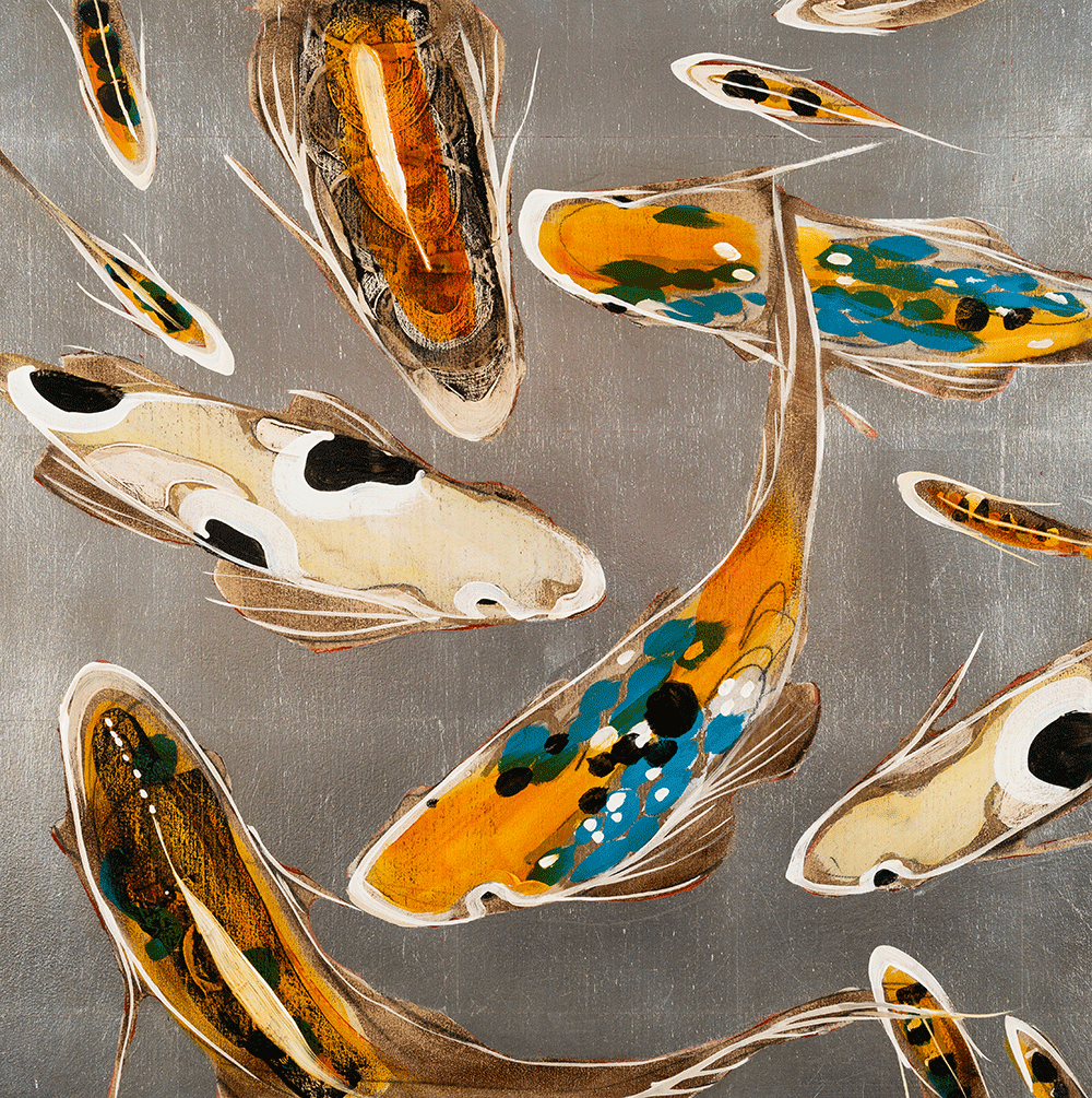 Koi on Silver 24 x 24