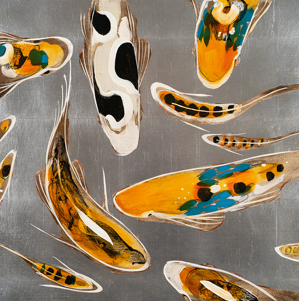 Koi on Silver 24 x 24