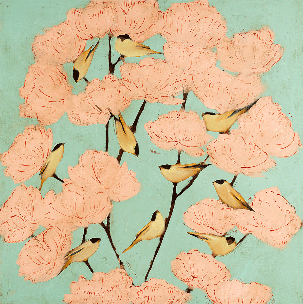 Blossoms & Finches 36 x 36
